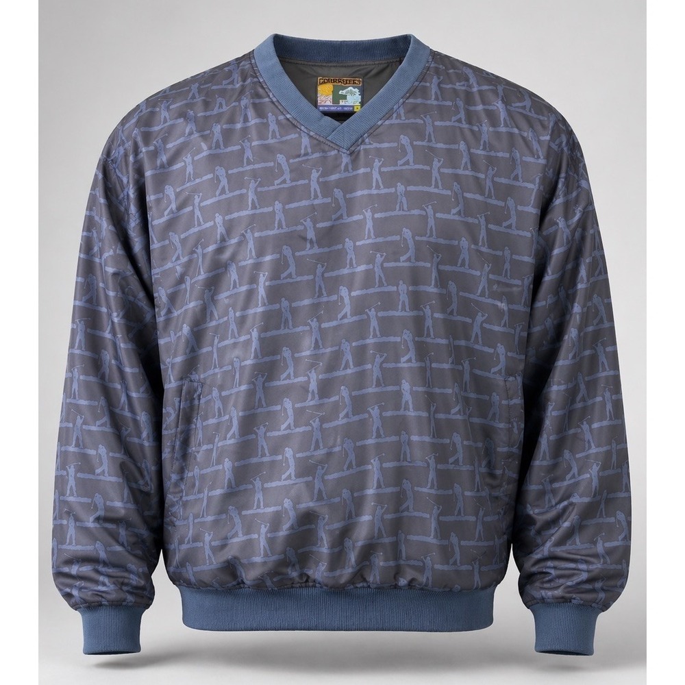 Vintage Forrester's Golf Windbreaker Pullover Mens L Blue Golfer Print USA